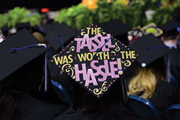 Photo of graduate's decorated cap. Link to Gifts of Cash, Check, and Credit Cards
